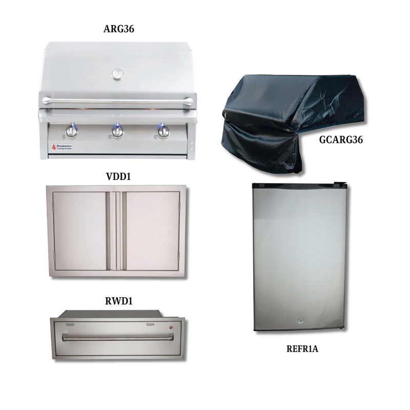 RCS ARG36 NG with Stainless Double Door, Cover, Warming Drawer and Compact Refrigerator - ARG36-PCKG3
