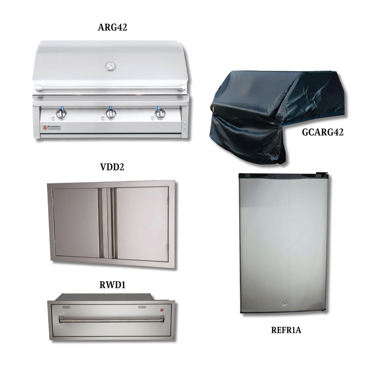 RCS ARG42 NG with Stainless Double Door, Cover, Outdoor Warming Drawer and Compact Refrigerator - ARG42-PCKG3