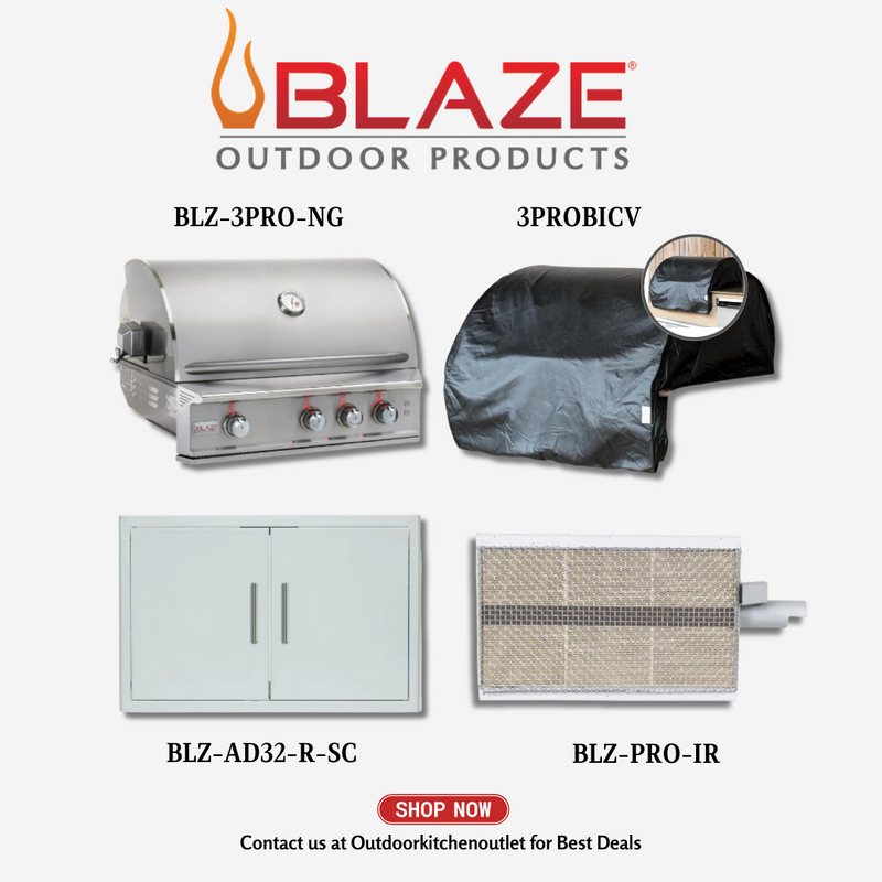 Blaze Pro Lux 34-inch 3 Burner Package w/ Pro Sear Burner, 32 in Door, Cover NG