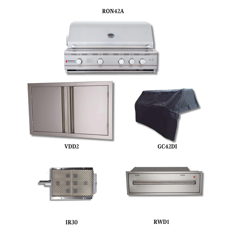 RCS RON42 Cutlass Pro NG with Stainless Double Door, Cover, Infrared Burner and Outdoor Warming Drawer - RON42A-PCKG2