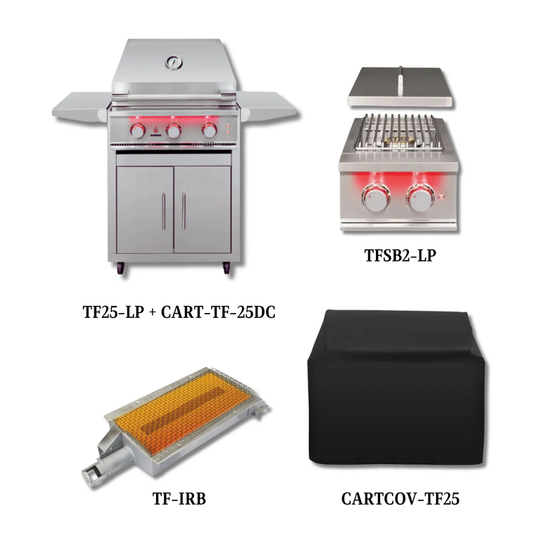 TrueFlame TF25-LP + CART-TF-25DC with Cover, Double Side Burner and Infrared Sear Burner - PCKG1-TF25-LP + CART-TF-25DC