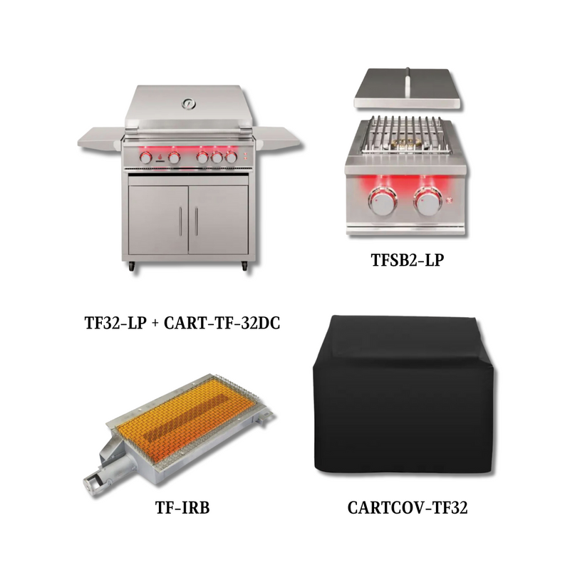 TrueFlame TF32-LP + CART-TF-32DC with Cover, Double Side Burner and Infrared Sear Burner - PCKG1-TF32-LP + CART-TF-32DC