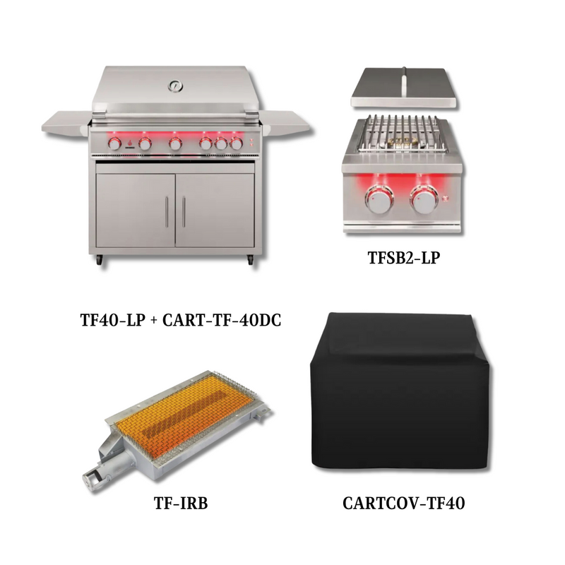 TrueFlame TF40-LP + CART-TF-40DC with Cover, Double Side Burner and Infrared Sear Burner - PCKG1-TF40-LP + CART-TF-40DC