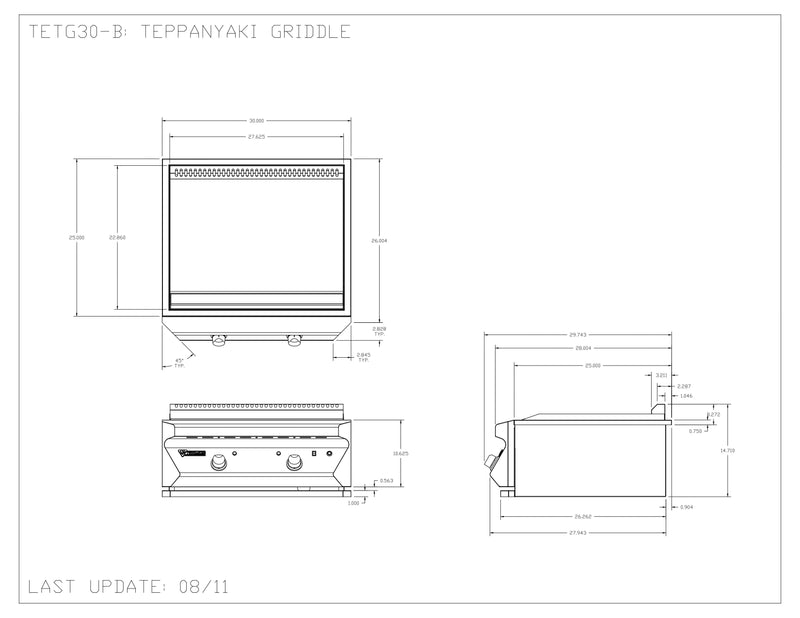 Twin Eagles - 30-inch 2- Burner Teppanyaki Built-In Grill - Liquid Propane Gas (LP) - TETG30-CL