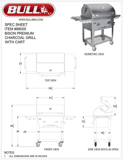 Bull Bison Premium - 30-Inch Freestanding Cart - Drop In Charcoal - 88000