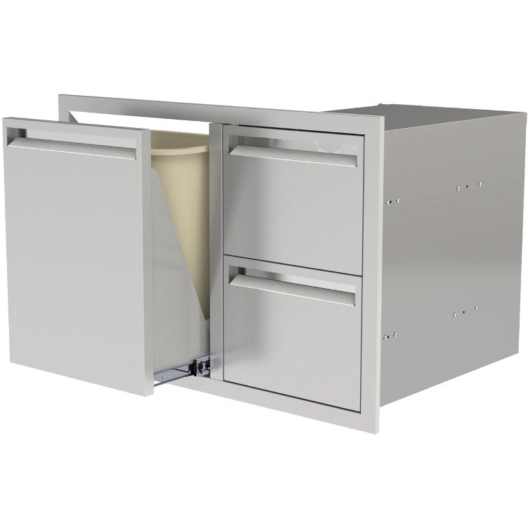 PCM 350 Series 42 Inch Door, Double Drawer & Roll Out Trash Bin Combo - BBQ-350-DDC-42TR