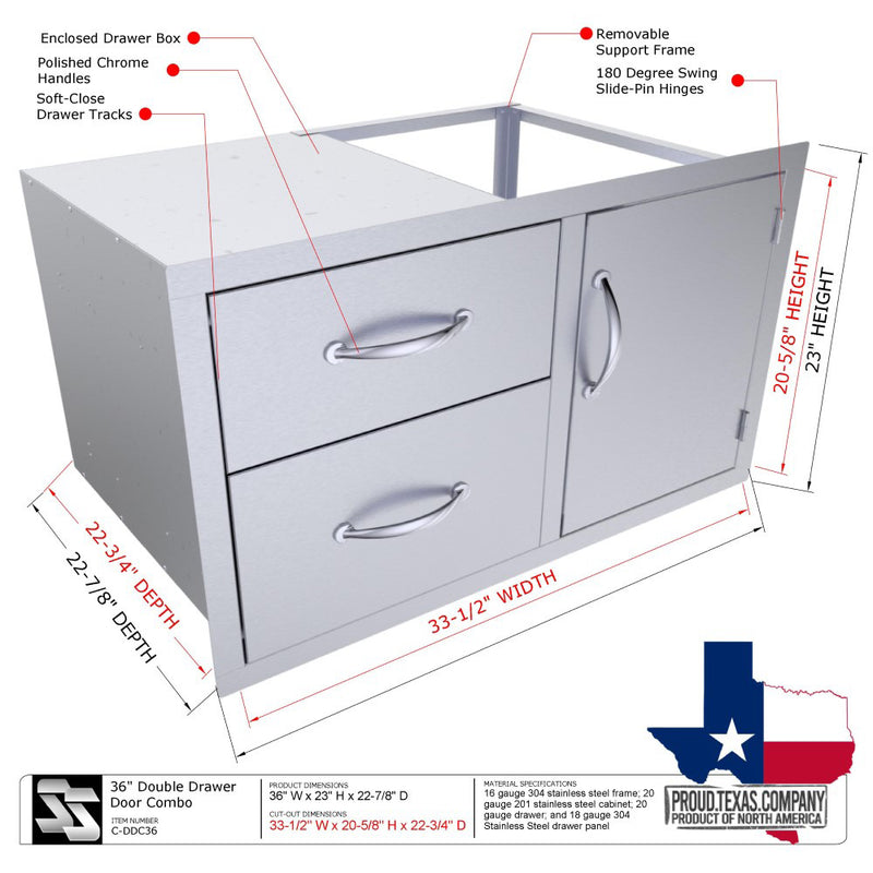 Sunstone 36" Classic Series Flush Style Double Drawer & Door Combo - C-DDC36
