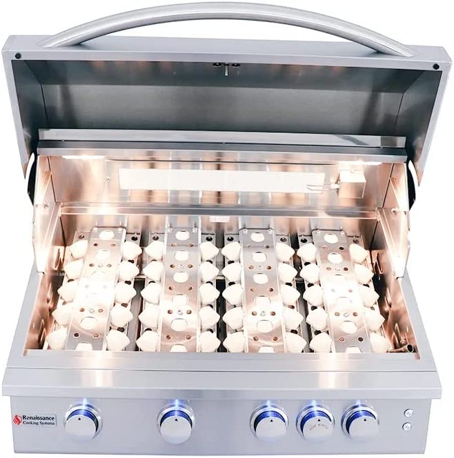 RCS Premier - 32-Inch 4-Burner Built-In Grill with Blue LED Lights and Rear Burner - Liquid Propane Gas - RJC32ALLP
