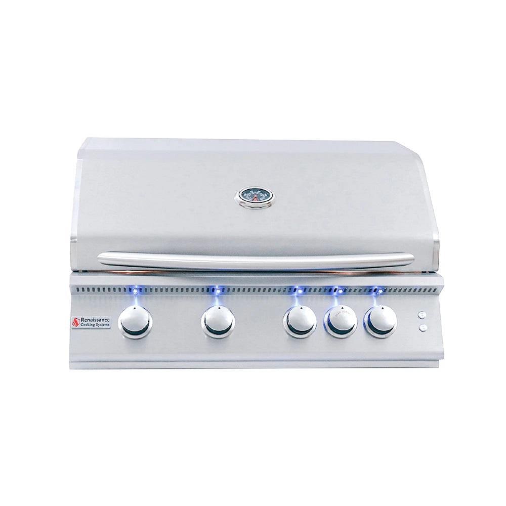 RCS Premier - 32-Inch 4-Burner Built-In Grill with Blue LED Lights and Rear Burner - Liquid Propane Gas - RJC32ALLP