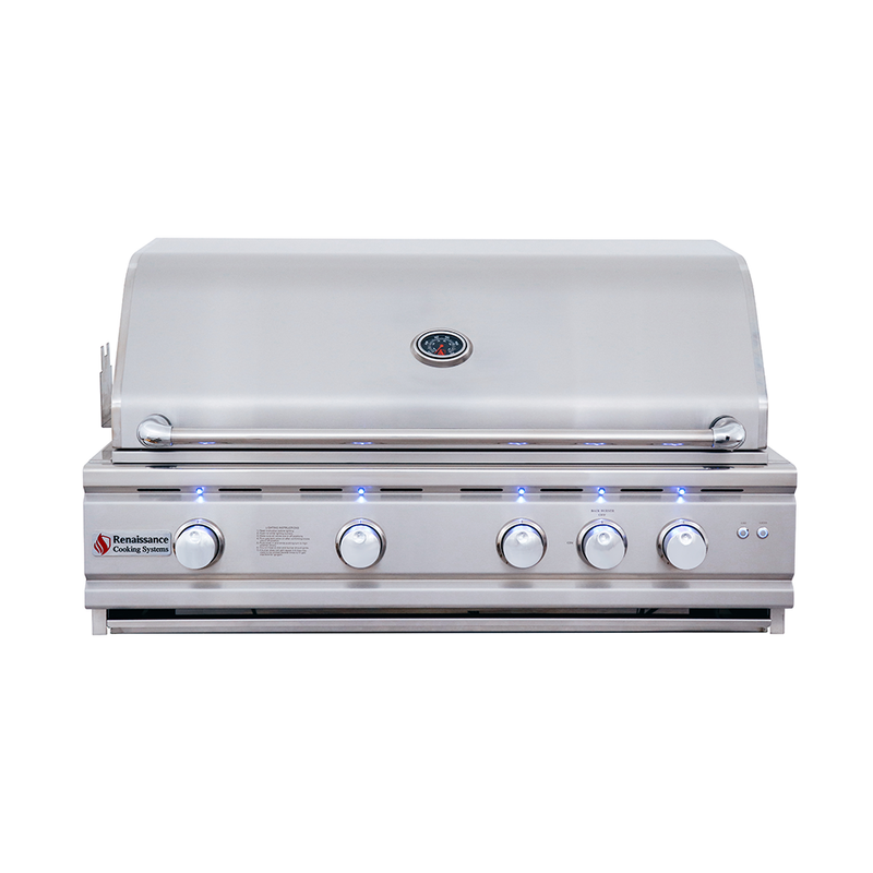 RCS Cutlass Pro - 38-Inch 4-Burner Built-In Grill with Blue LED Lights and Rear Burner - Liquid Propane Gas - RON38ALP