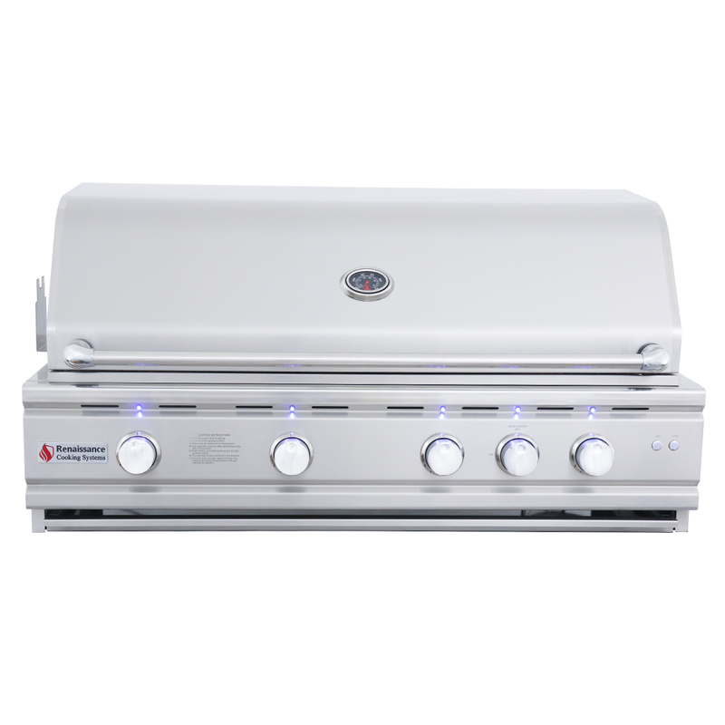 RCS Cutlass Pro - 42-Inch 4-Burner Built-In Grill with Blue LED Lights and Rear Burner - Liquid Propane Gas - RON42ALP