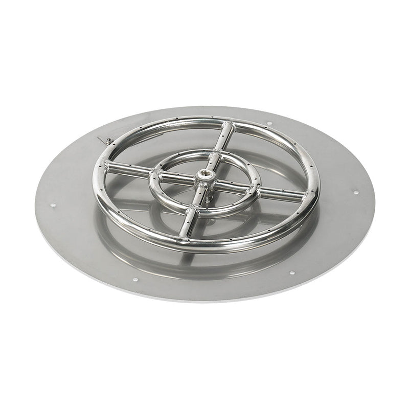American Fire Glass 24-Inch Round Stainless Steel Flat Pan W/ 18-Inch Propane Gas Fire Ring - SSRFP24ASBLLP
