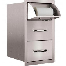 Summerset 15 Inch Stainless Steel Flush Mount Double Access Drawer with Paper Towel Holder - SSTDC-17