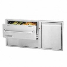 Twin Eagles 42 Inch Built In 120V Electric Outdoor Warming Drawer with Utility Drawer & Roll Out Trash/Liquid Propane Gas Tank Bin - TEWD42C-C