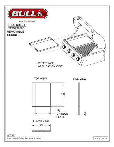 Bull Outdoor Products Slide In Grill Griddle plate (Open Box) - 97020-OB