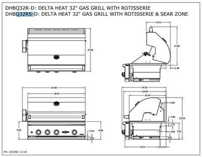 Delta Heat - 32-Inch 3-Burner Freestanding Grill with Sear Zone and Infrared Rotisserie Burner - Liquid Propane Gas - DHBQ32RS-DL + DHGB32-C