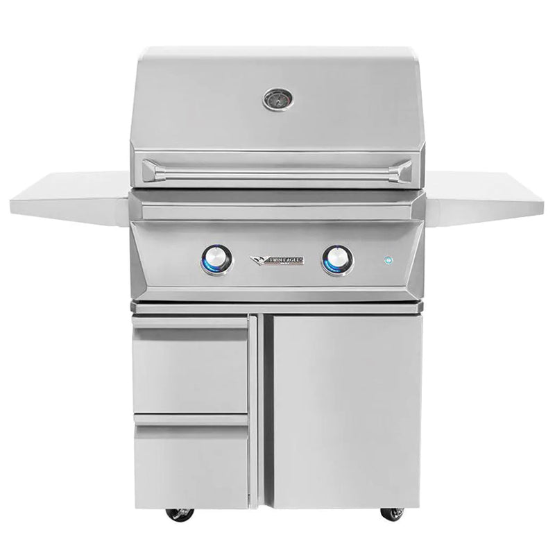 Twin Eagles - 30-Inch 2-Burner Freestanding Grill On Deluxe Cart - Liquid Propane Gas with Sear Zone & Infrared Rotisserie Burner - TEBQ30RS-CL + TEGB30SD-B