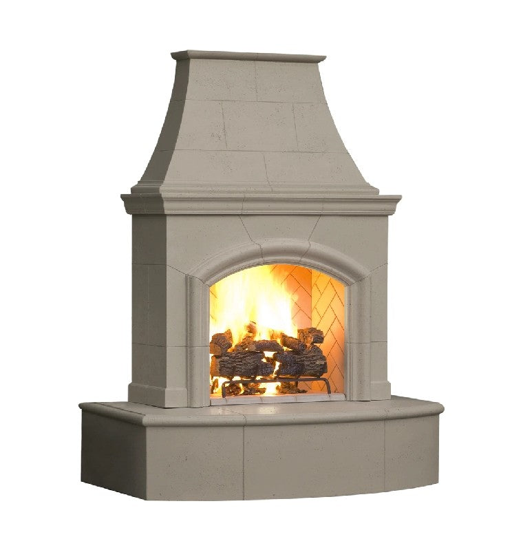 American Fyre Design 87 Inch Vented Free-Standing Outdoor Phoenix Fireplace, 16 Inch Rectangle Bullnose, No Recess, Sedona, Key Value on the LEFT/Gas Source UNDERNEATH-  017-02-N-SD-LUC