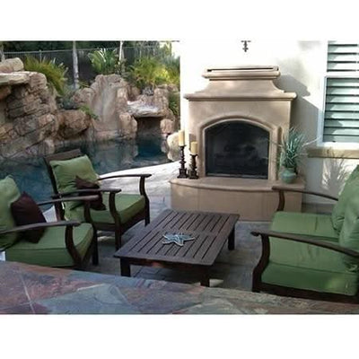 American Fyre Designs 67 Inch Vented Free-Standing Outdoor Mariposa Fireplace, 16 Inch Radiused Bullnose, No Recess, Smoke, Key Value on the RIGHT/Gas Source out the BACK- 073-01-N-SM-RBC