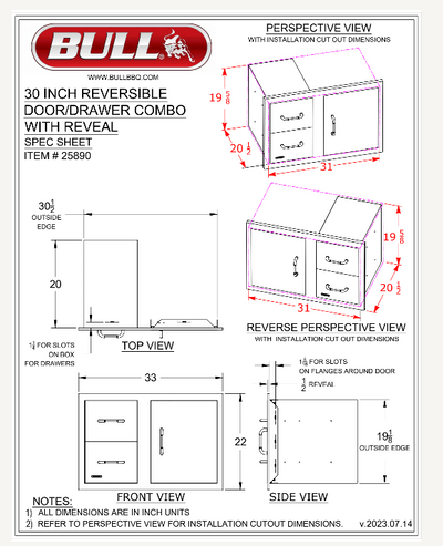 Bull 30" S/S Single Storage Door w/ 2 Drawer Combo w/ Reveal - 25890 (Old Sku 25876)