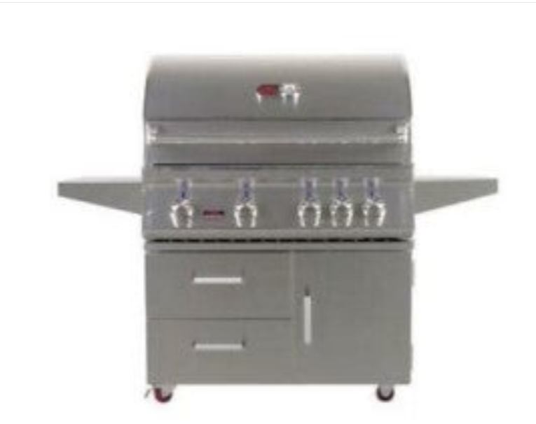 Bonfire Whistler - 34-Inch 4-Burner Freestanding NG Grill with Side Burner, Griddle Plate and Smoker Box