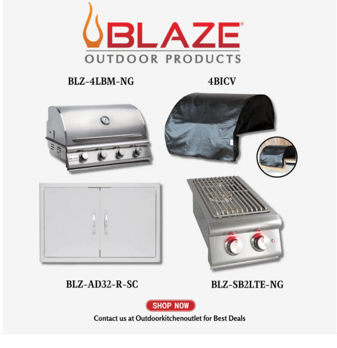 Blaze Prelude LBM 4 Burner 32 inch Grill Package w/ Cover, Door, Side Burner NG BLZ4LBM4PCPKGNG