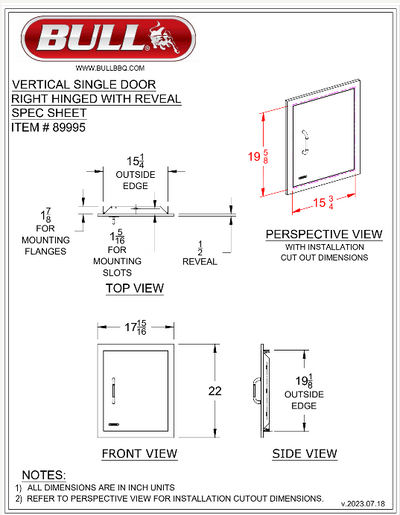 Bull Vertical Stainless Steel Access Door w/ Reveal - 89995 (Old Sku 89975)