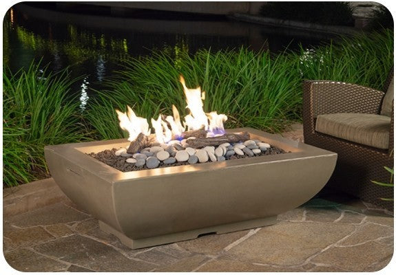 American Fyre Designs 50 Inch Bordeaux Rectangle Fire Bowl, Cafe Blanco, Propane Gas- 435-CB-11-M4PC