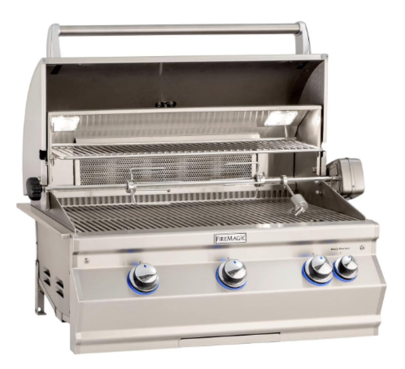 Fire Magic Aurora A540I - 30-Inch 3-Burner Built-In Grill with Rotisserie and Analog Thermometer - Liquid Propane Gas - A540I-8EAP