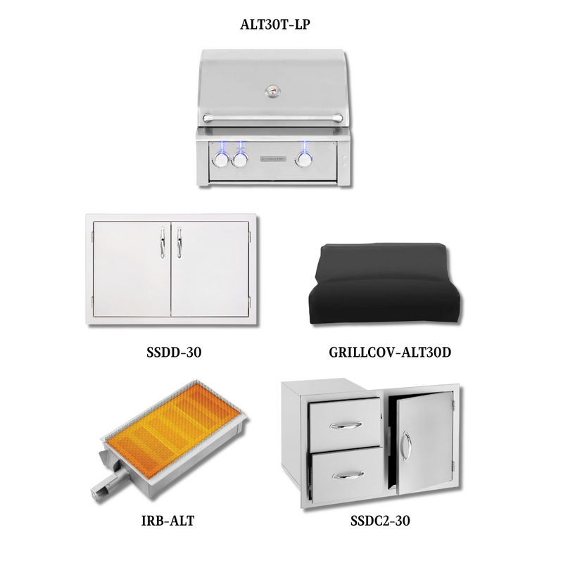 Summerset Alturi ALT30T-LP with Double Access Doors, Cover, Infrared Sear Burner and Access Door & Double Drawer Combo - ALT30T-LP-PCKG2