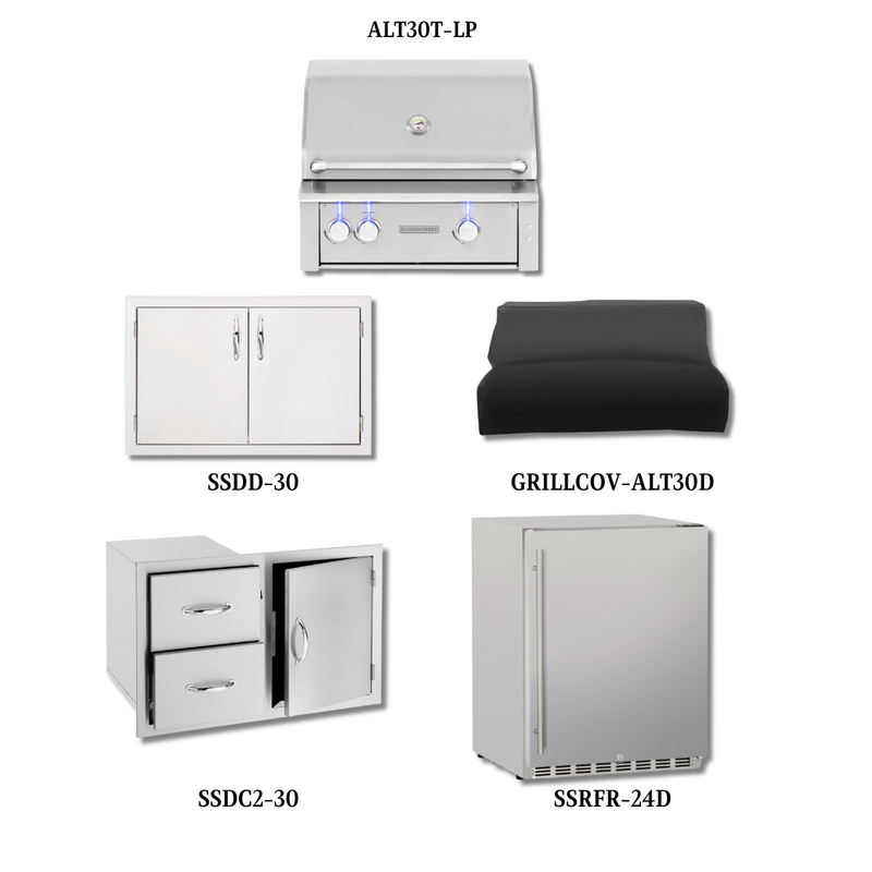 Summmerset Alturi ALT30T-LP with Double Access Doors, Cover, Access Door & Double Drawer Combo and Outdoor Rated Fridge - ALT30T-LP-PCKG3