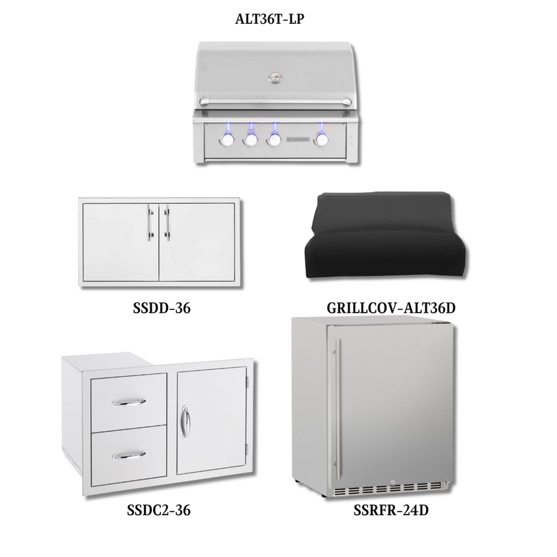 Summerset Alturi ALT36T-LP with Double Access Doors, Cover, Access Door & Double Drawer Combo and Outdoor Rated Fridge - ALT36T-LP-PCKG3