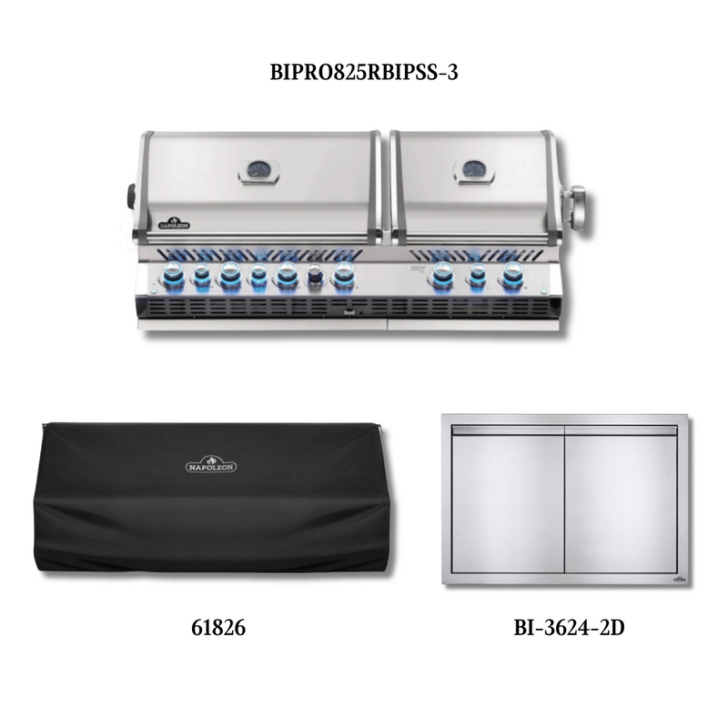 Napoleon Built-In Prestige Pro 825 LP Grill w/Infrared, Cover and Access Door	 - BIPRO825RBLP3PCPCKG