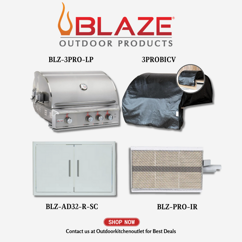 Blaze Pro Lux 34-inch 3 Burner Package w/ Pro Sear Burner, 32 in Door, Cover LP - BLZ3PRO4PCKGLP.1