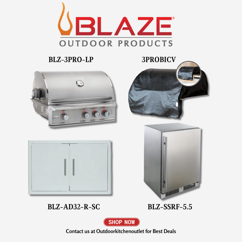 Blaze Pro Lux 34-inch 3 Burner Package Deal - Refrigerator,  Door, Cover LP
