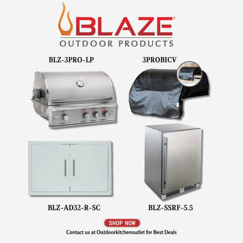 Blaze Pro Lux 34-inch 3 Burner Package Deal - Refrigerator, Door, Cover LP - BLZ3PRO4PCKGLP.2