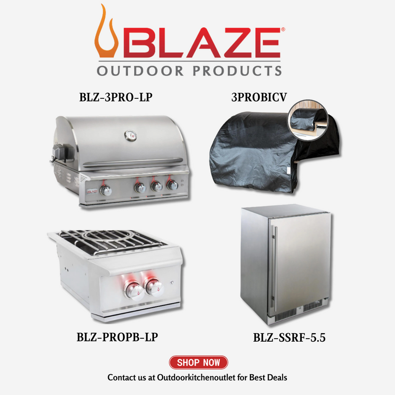 Blaze 3 Pro 3 Burner Grill Package w/ Power Burner, Refrigerator, Grill Cover LP - BLZ3PRO4PCKGLP.3