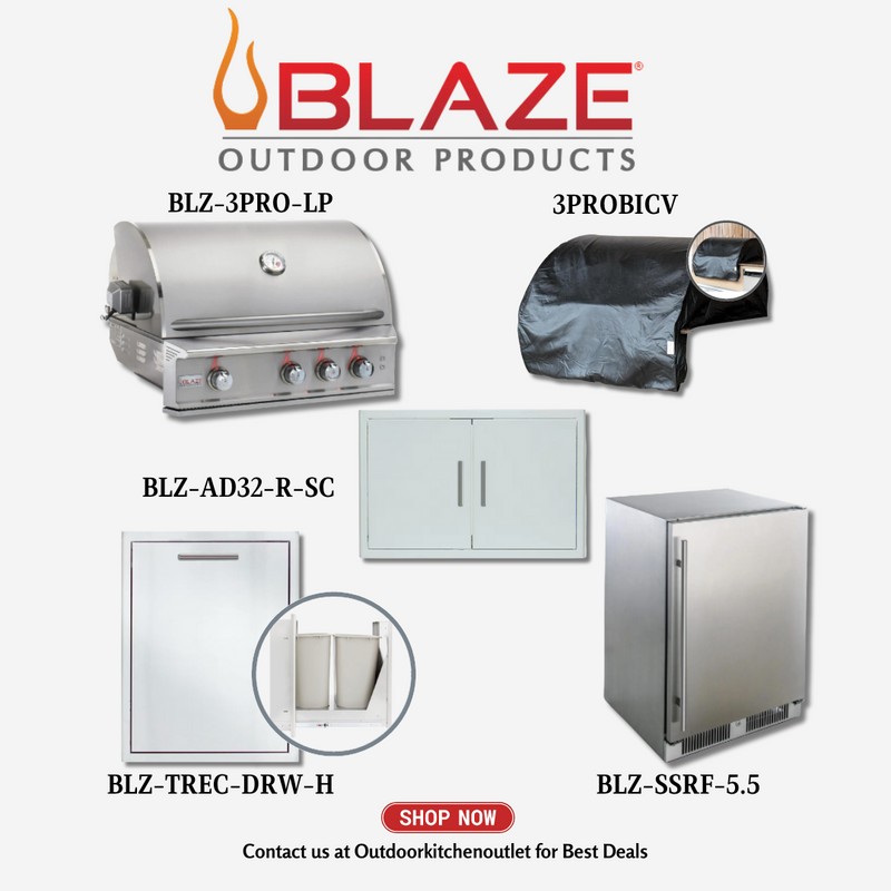 Blaze 3 Pro Burner Grill Package w/ Cover, Trash Drawer, Door, Refrigerator LP - BLZ3PRO5PCKGLP