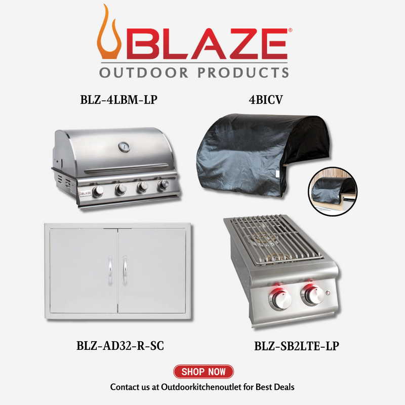 Blaze Prelude LBM 4 Burner 32 inch Grill Package w/ Cover, Door, Side Burner LP