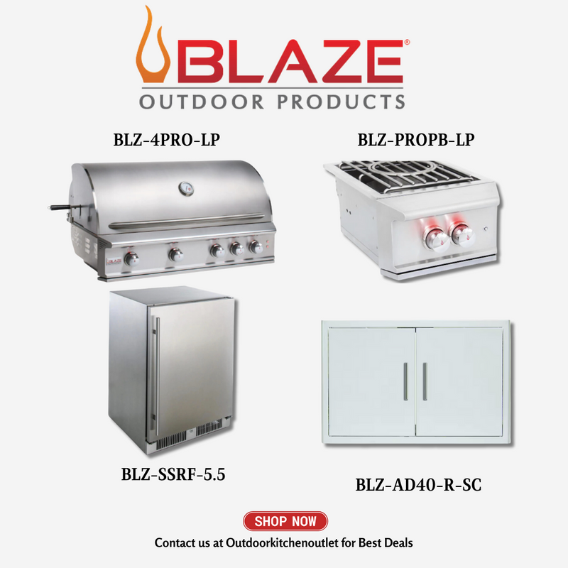 Blaze Pro Lux 44-inch 4-burner Grill with power burner, refrigerator, door Package Deal LP