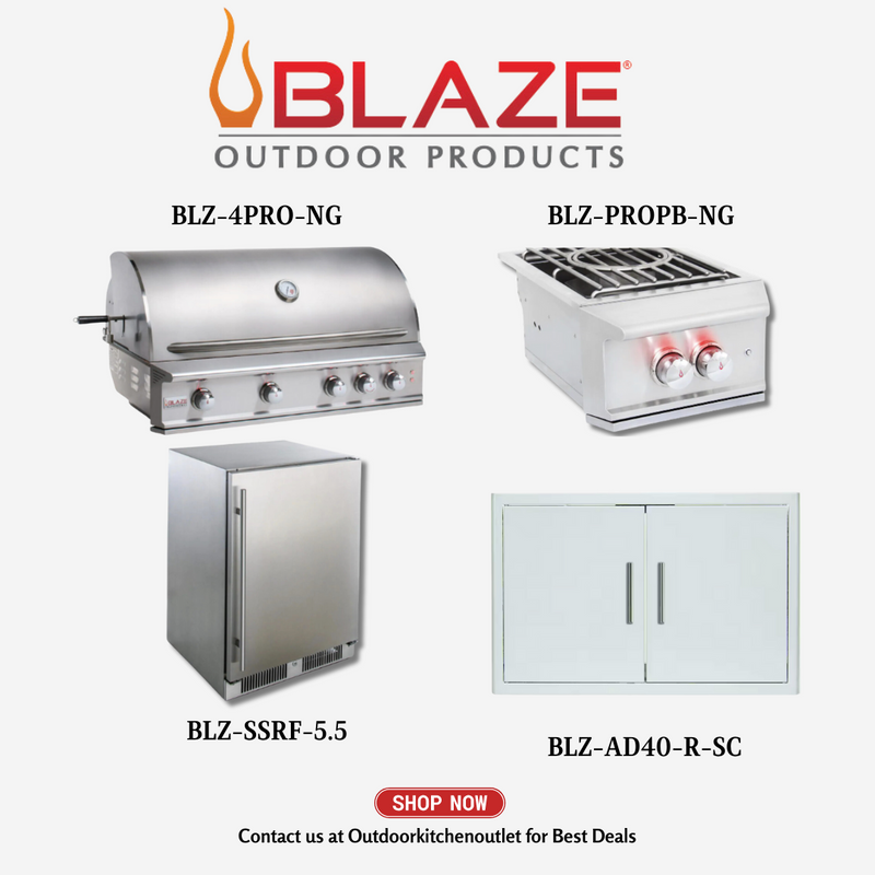 Blaze Pro Lux 44-inch 4-burner Grill with power burner, refrigerator, door Package Deal NG