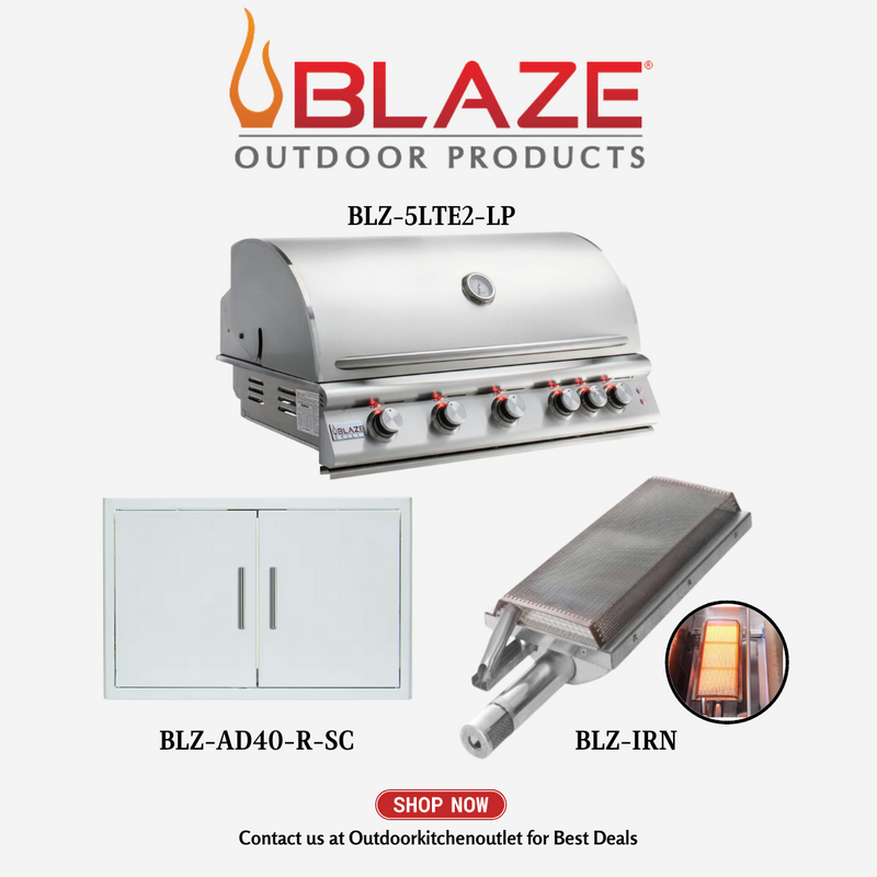 Blaze LTE Premium 5 Burner Grill Package w/ Access Door, Infrared Burner LP