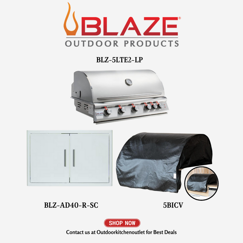 Blaze LTE Premium 5 Burner Grill Package w/ Cover, 40" Access Door LP