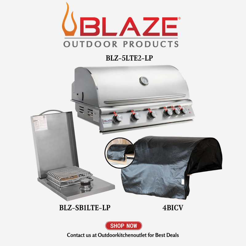 Blaze LTE Premium 5 Burner Grill Package w/ Cover, Side Burner LP
