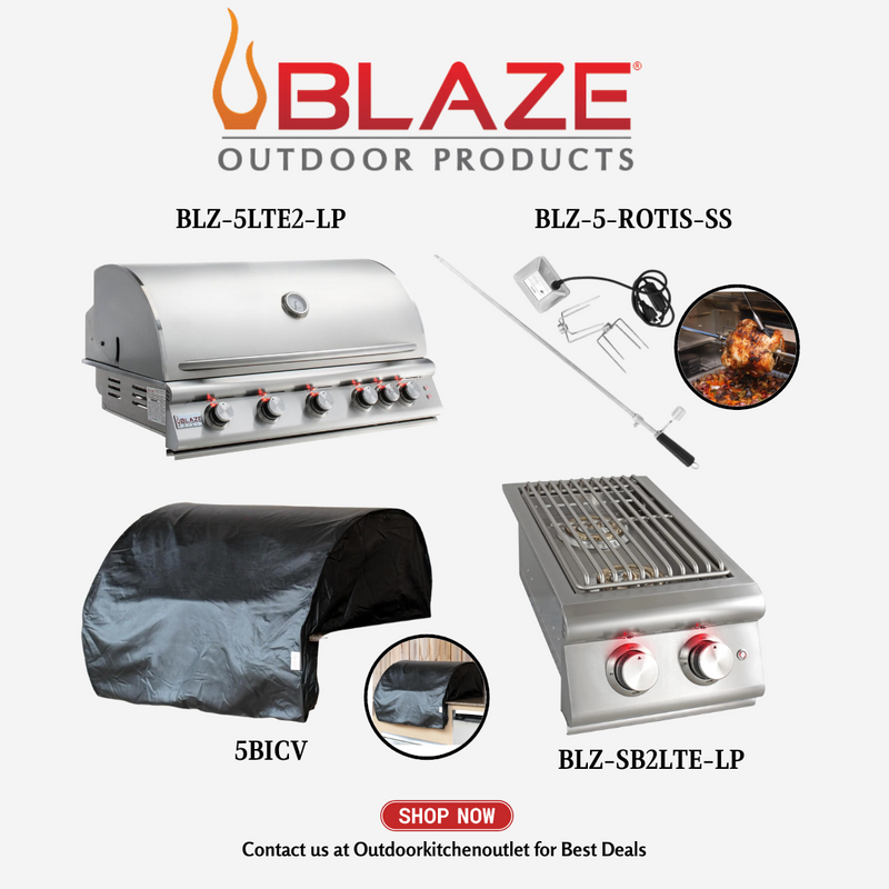 Blaze BBQ Package LTE 5 Burner Grill w/ Rotisserie Rear Infrared Burner & Lights - BLZ5LTELPCover