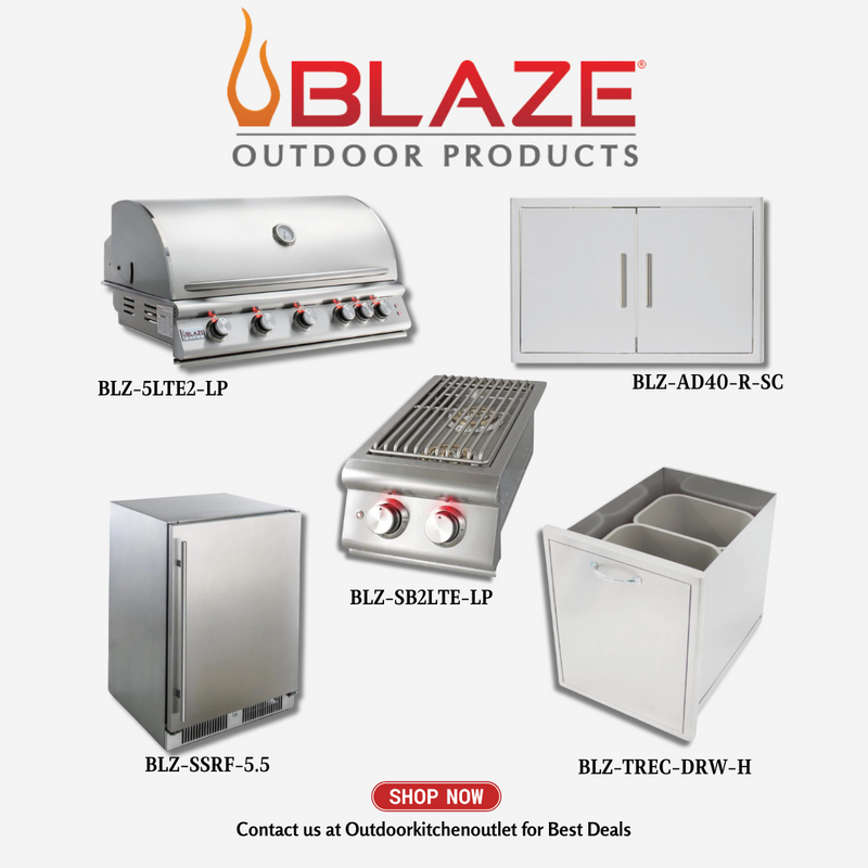 Blaze LTE 5 Burner 40" Grill Package, Door, Side burner, Trash Drawer, Fridge LP