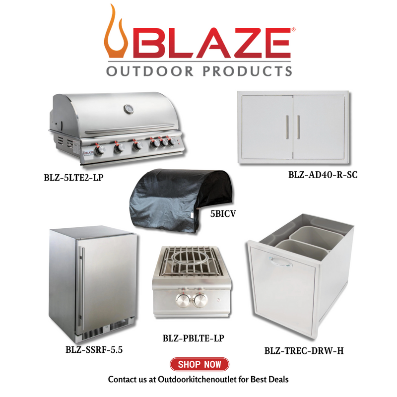 Blaze Premium LTE 5 Burner 40 inch 6pc Grill Package Outdoor Kitchen LP