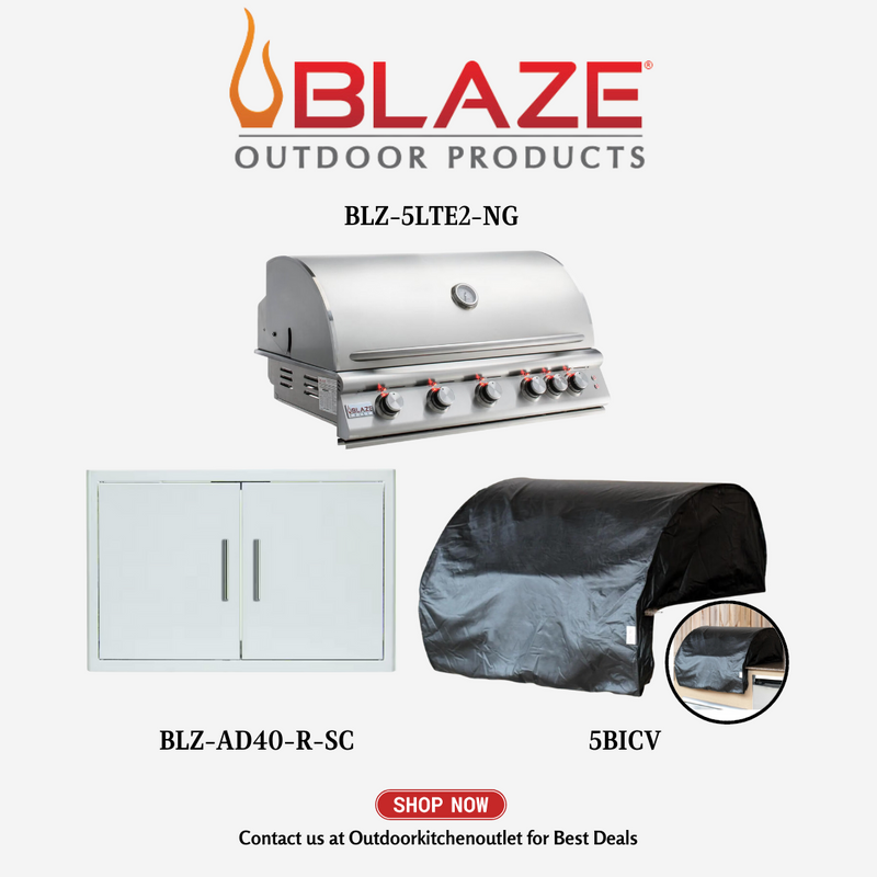 Blaze LTE Premium 5 Burner Grill Package w/ Cover, 40" Access Door NG