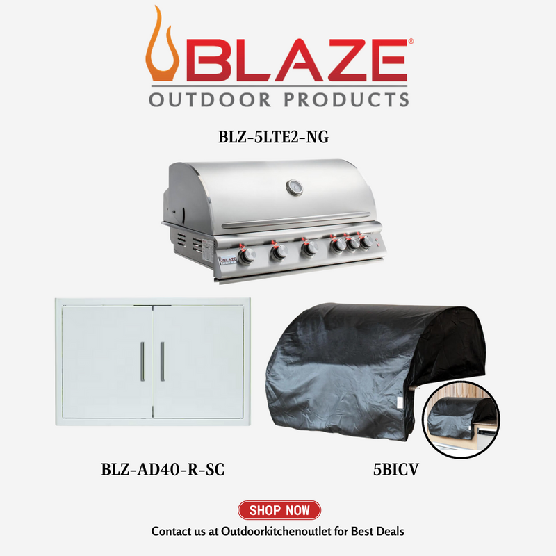 Blaze LTE Premium 5 Burner Grill Package w/ Cover, 40" Access Door NG BLZ5LTENGCoverDoor