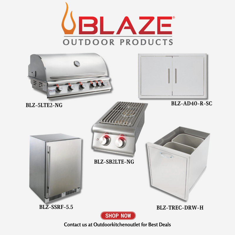 Blaze LTE 5 burner 40" Grill Package, Door, Side burner, Trash Drawer, Fridge NG - BLZ5LTENGPCKG5PCNG